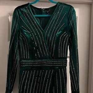 Green Velour Crystal Dress